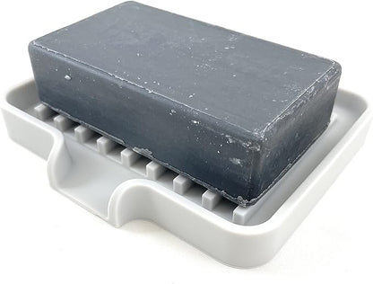 Silicone Soap Dish Tray and Sponge Holder with Drain Chute, Rectangular, Kitchen and Bathroom Sink Organizer (Light Grey, 5.2"x4" (Set of 2), 7.2 Ounces)