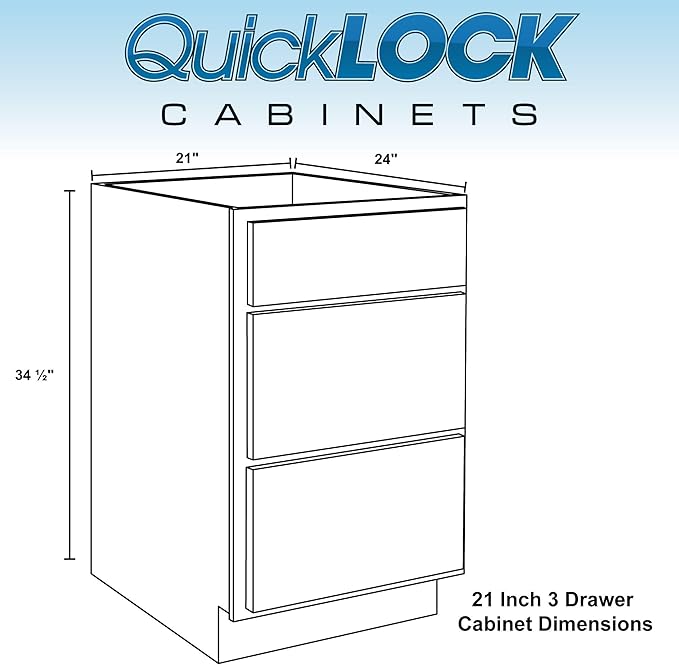 Quicklock RTA (Ready-to-Assemble) | Base Kitchen Cabinets - Shaker Style | Made in America (Espresso Stain, 21" W x 34.5" H x 24" D 3 Drawer Pots and Pans)