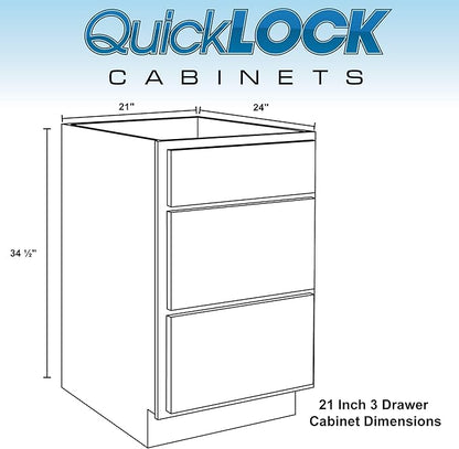 Quicklock RTA (Ready-to-Assemble) | Base Kitchen Cabinets - Shaker Style | Made in America (Espresso Stain, 21" W x 34.5" H x 24" D 3 Drawer Pots and Pans)