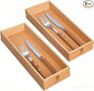 guiogc Bamboo Drawer Organizer, Utensil Organizer for Kitchen, Bamboo Storage Box Wood Silverware Tray for Drawer Set of 2