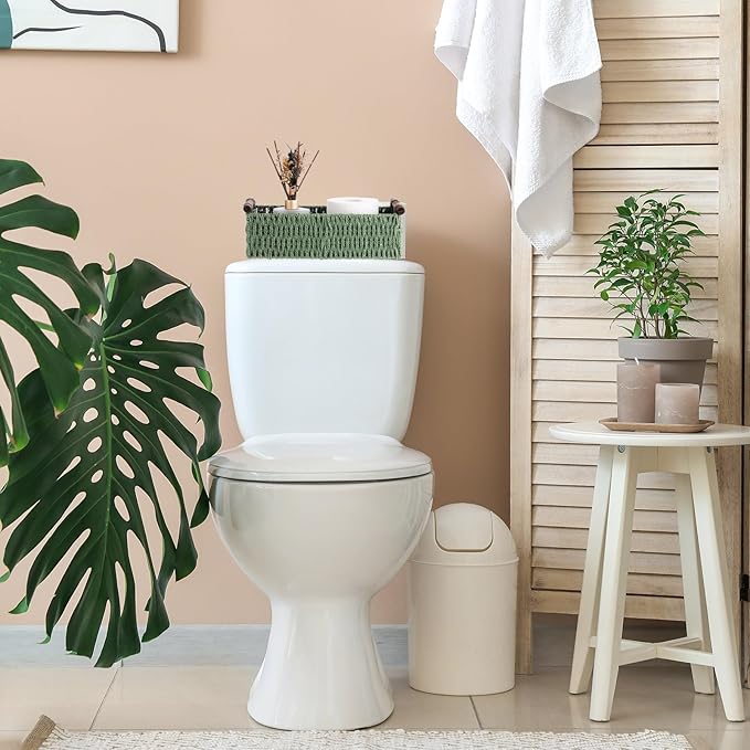 Boao 3 Pcs Boho Storage Wicker Baskets Handmade Woven Decorative Paper Rope Baskets for Organizing with Handle Countertop Toilet Paper Storage Container for Toilet Tank Top