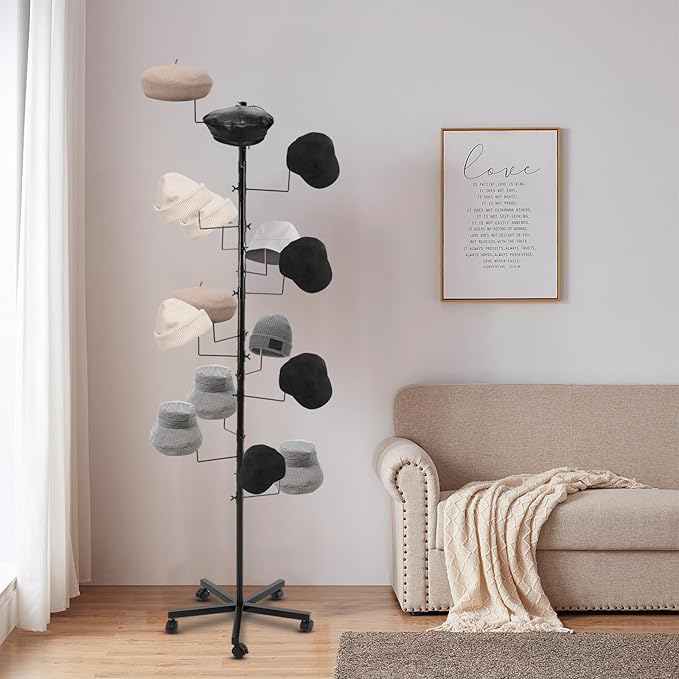 Freestanding Hat Rack - Hat Display Rack - Modern Large Freestanding Hat Rack Stand - Hat Display Stand for Cloakrooms, Entrances, Bedrooms, Clothing Stores, Trade Exhibitions (Black)