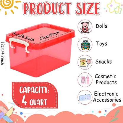 6 Pack 4 Quart Colorful Plastic Storage Bins with Lids Stackable Storage Bins with Latching Lids Handle Clear Colored Storage Organizer Bins for Home Office Pantry Containers(6 Red)