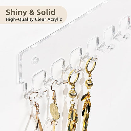 Acrylic Necklace Holder 2 Pack Wall Mounted Necklace Organizer Hanging Jewelry Organizer with 17 Hooks for Necklaces, Bracelets, Rings and Bangles Display (14.17 inch)