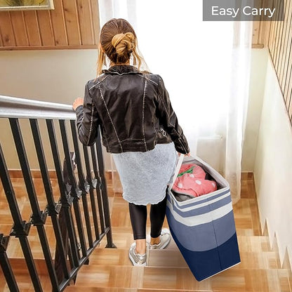 HomeHacks 2-Pack Large Laundry Basket, Waterproof, Freestanding Laundry Hamper, Collapsible Tall Clothes Hamper with Extended Handles for Clothes Toys in the Dorm and Family (Blue, 75L)