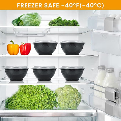 Kitch’nMore 36oz Extra-Thick Meal Prep Bowls with Lids, Plastic Containers with Clear Covers for Noodles, Poke Bowl, Salad, Soup - Freezer, Microwave & Dishwasher-Safe (30Pack)