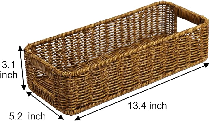 Basket for Toilet Paper Storage, Waterproof Wicker Baskets for Bathroom Counter Organizer, Small Storage Basket for Organizing Countertop Bathroom Bedroom Toilet Tank (Dark Brown)