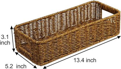 Basket for Toilet Paper Storage, Waterproof Wicker Baskets for Bathroom Counter Organizer, Small Storage Basket for Organizing Countertop Bathroom Bedroom Toilet Tank (Dark Brown)