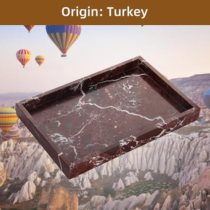 Marble Bathroom Vanity Tray, Natural Luxury Vanity Home Kitchen Bathroom Table Tray, Stone Decorative Countertop Dresser Trays for Key Coffee Perfume Jewelry Makeup (Rosso Lepanto, 12"x 8" x1.2")