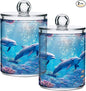 2 Pack Qtip Holder Dispenser Ocean Dolphins 10 Oz Bathroom Organizer with Lids Storage Canister for Cotton Ball,Cotton Swab,Cotton Round Pads,Floss