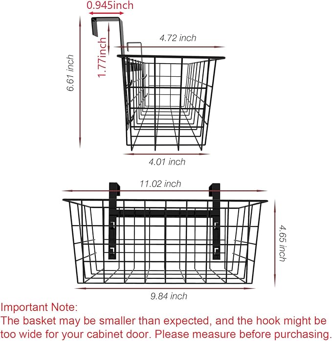 MaraFansie Hanging Kitchen Baskets Wire Storage Basket Over the Cabinet Door Organizer, No Drilling Adhesive Basket for Cabinet Pantry Organization and Kitchen, Bathroom, Storage Black, 2 Pack(New)