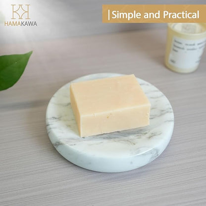 Natural Marble Soap Dish, Round Carrara White Jewelry Dish, Limestone Shower Soap Holder, Modern Stone Sponge Holder, Bar Soap Saver Tray for Bathroom, Kitchen, Easy to Clean