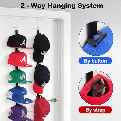 Aoodaily Hat Rack for Door - Two-Way Hanging Caps with Display Hooks and Hanger, Hat Organizer for Baseball Caps, Over the Door Hat Storage Organizer for Bedroom, Entrance or Garage Doors - 2 Packs