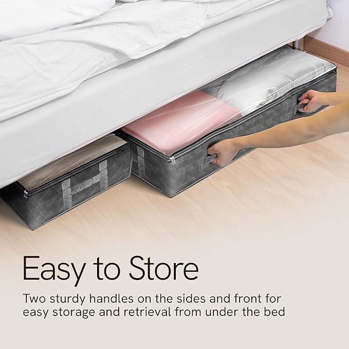 Reli. 90L Under Bed Storage Containers (4 Pack) | Closet Organizer with Clear Window | Underbed Storage Bins for Towels, Sweaters, Linens | Large Organizer for Closet (Gray)