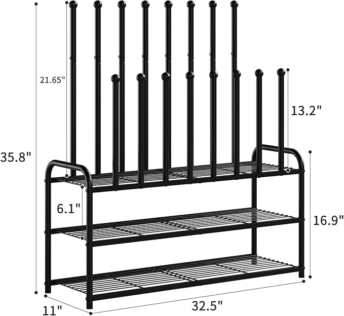 Kitsanery Shoe Rack - 3-Tier Metal Boot Rack Organizer for Entryway, Closet & Garage, Free Standing Shoe Shelf for Storage Tall Boots, Sneakers, Cowboy Boots, Black (Large - 8 Pairs)