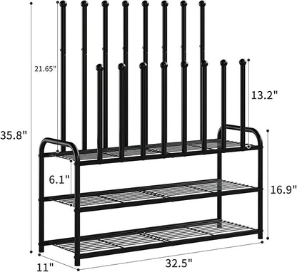 Kitsanery Shoe Rack - 3-Tier Metal Boot Rack Organizer for Entryway, Closet & Garage, Free Standing Shoe Shelf for Storage Tall Boots, Sneakers, Cowboy Boots, Black (Large - 8 Pairs)