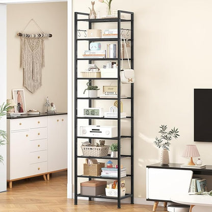 usikey 10 Tiers Narrow Shoe Rack 20-30 Pairs, Sturdy Metal Tall Shoe Rack Shelf with 4 Hooks, Slim Shoe Storage with Metal Shelf, Space Saving Vertical Shoe Organizer for Entryway Black UNYXJX018H