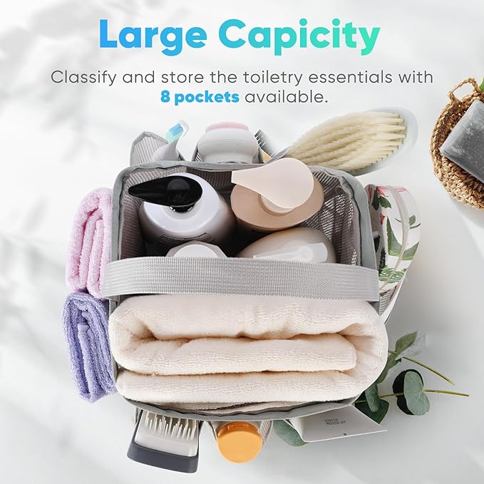 EUDELE 2 Pack Mesh Shower Caddy Portable for College Dorm Room Essentials, Shower Caddy Dorm with 8-Pocket Large Capacity,Shower Bag for Beach,Swimming,Gym All Black+All Grey