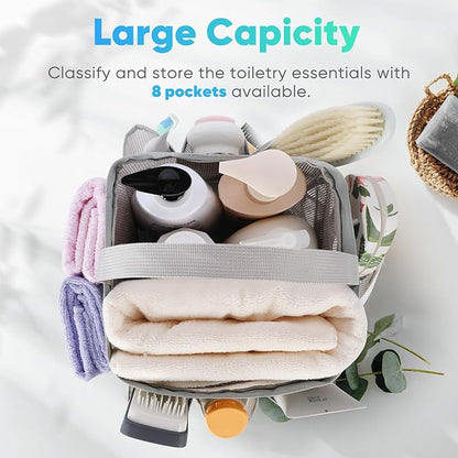 EUDELE 2 Pack Mesh Shower Caddy Portable for College Dorm Room Essentials, Shower Caddy Dorm with 8-Pocket Large Capacity,Shower Bag for Beach,Swimming,Gym All Black+All Grey