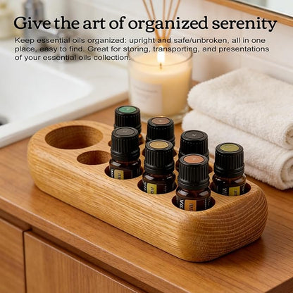 RoseFlower Wooden Essential Oil Display Storage Organizer Holder Stand - 9 Slots Red Oak Wood Rack - Holds up to 9 Aromatherapy Bottles - Ideal Gift Presentation Shelf