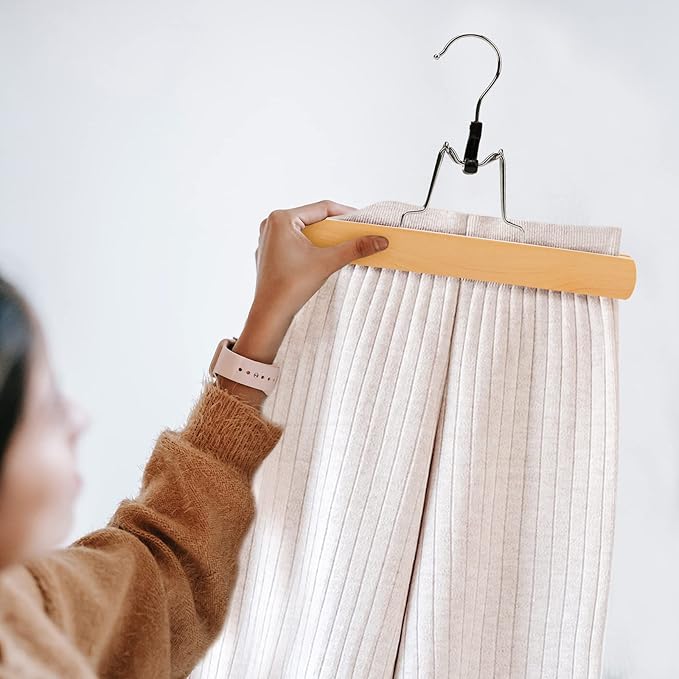 Nature Smile Wooden Pants Skirt Hangers, Smooth Finish Solid Wood Non Slip Jeans Slack Clamp Hangers Hair Extension Hangers(20Pcs Natural)…