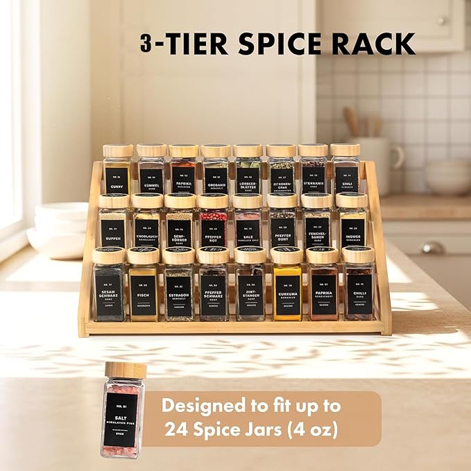 Spice Organizer, Bamboo 3 Tier Spice racks, Kitchen Seasoning Spices Rack, Suitable for Spice Organizers Such as Sitchen Countertops, Stoves, Sorage Rooms (M)