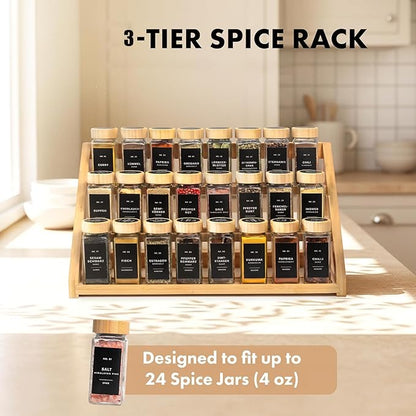 Spice Organizer, Bamboo 3 Tier Spice racks, Kitchen Seasoning Spices Rack, Suitable for Spice Organizers Such as Sitchen Countertops, Stoves, Sorage Rooms (M)