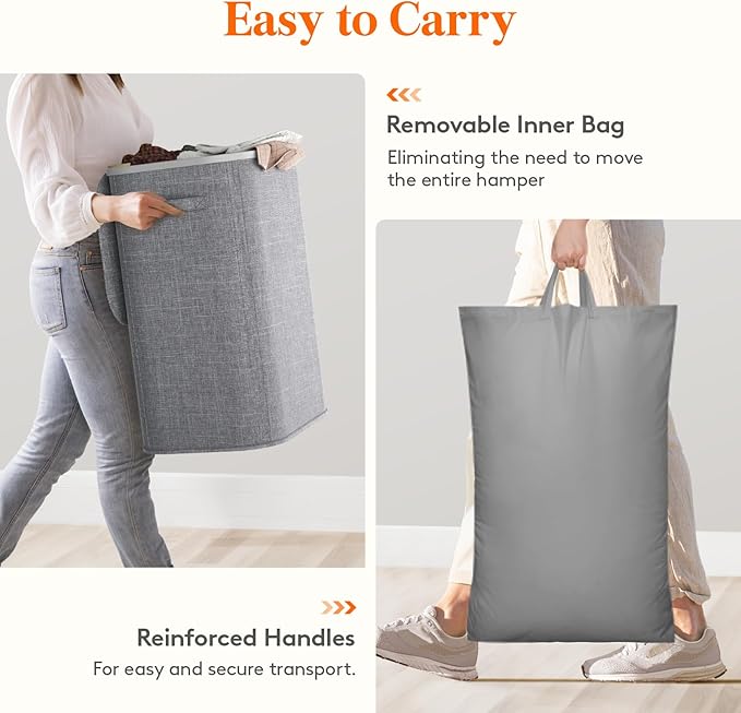 Lifewit 85L Large Laundry Basket with Lid, Laundry Hamper with Plastic Handles and Removable Bag, Foldable Tall Dirty Clothes Hampers for Laundry for Laundry Room, Bedroom, Bathroom, Dorm, Light Gray