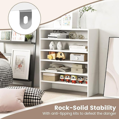 6-Tier Stackable Shoe Rack, Multi-Functional 3 Pcs Shoe Storage Shelves for Closet, 31 Inch Wide Shoe Organizer with Anti-Tipping Device, Ideal for Entryway Bedroom Living Room, White