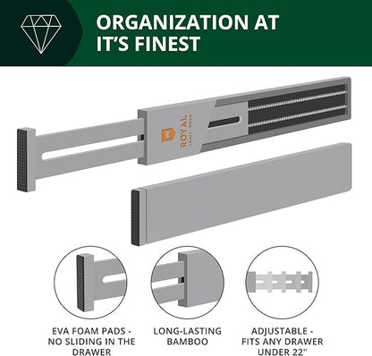 Bamboo Drawer Dividers Organizers, Adjustable Drawer Separator Splitters, 17–22 Inches Expandable Drawer Divider Organizer for Large Utensils, Kitchen, Bedroom, Dresser & Office Drawers 4-Pack, Gray