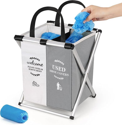 Natheeph Foldable Shoe Covers Disposable Box, Disposable Shoe Cover Dispenser Box with Please Remove Your Shoes Sign Covers for Open House Supplies Real Estate Agent Supplies with 10 Covers