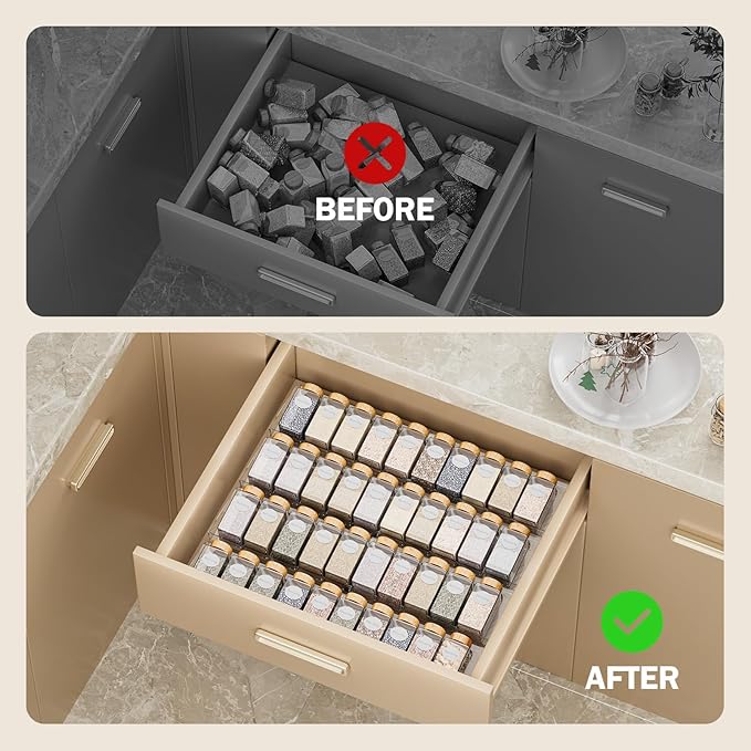 PanPanPal Spice Drawer Organizer, 8 Pack Clear Seasoning Organizer Rack, Expandable From 11" to 22" Wide Kitchen Spice Rack Organizers for Drawer, Countertop (Jars Not Included)