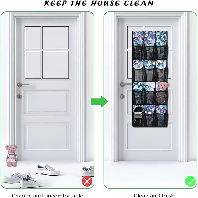 Blue Bohemian Over the Door Dorm Hanging Organizer - Space Saving 12 Pockets for Stationery, Snacks for Kitchen, Office, Dorm Rooms