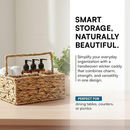 Honey-Can-Do Multi-Use 3-Compartment Wicker Basket Caddy with Handle, Natural STO-09844 Natural Medium