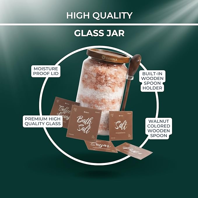 Large Bath Salt Container with Scoop | 74 oz Bath Salt Jar with Lid & Scoop | Airtight Glass Canister, Premium Dark Acacia Lid, Bathroom Storage, Sugar & Coffee Canister, Home Storage