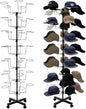 7-Tier Rotating Hat Display Stand, Free Standing Hat Rack Stand, Rolling Display Hat Stand with 35 Metal Hooks, Adjustable Height Cap Organizer for Wig Cap Baseball Hats (1PC - Black)