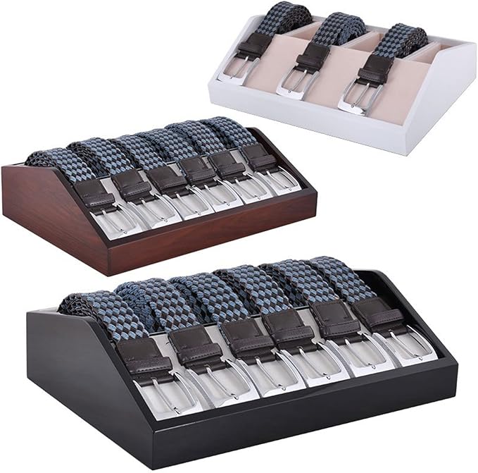 High-end Belt Storage Box,Tie Display Case, Lacquer Belt Display Rack Multi-Grid Wooden Grain Belt Box, Perfect etc