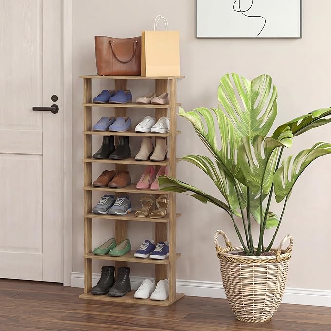 Tangkula 8-Tier Vertical Shoe Rack, Space-Saving Corner Shoe Organizer for 14 Pairs, Narrow Shoe Storage for Entryway, Front Door, or Closet