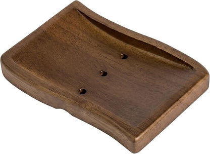 Wood Self-Draining Bar Soap Holder, Natural Rubberwood Soap Dish with 3 Drainage Holes, Non-Slip Soap Saver Tray for Bathroom & Kitchen, Rustic Wooden Sponge/Soap Case, Brown, 1-Pack