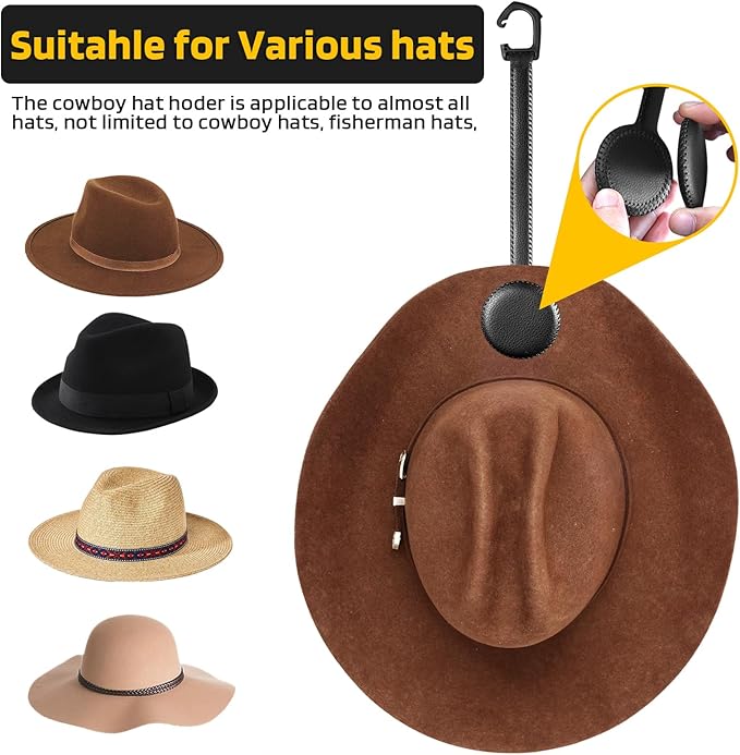 Cowboy Hat Holder for Truck, Magnetic Hat Clip Leather Hat Rack for Car, Headrest Hat Hanger Vehicle Hat Organizer Accessories - Keep Hat Shape, Beige, 1 Pack