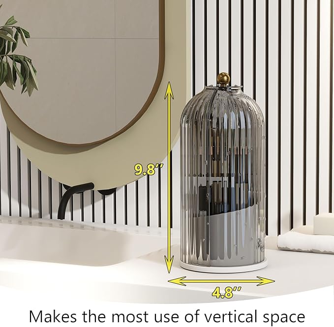 Makeup Brush Holder with Dustproof Cover 360 Rotating Makeup Brush Organizer for Vanity Bathroom, Grey