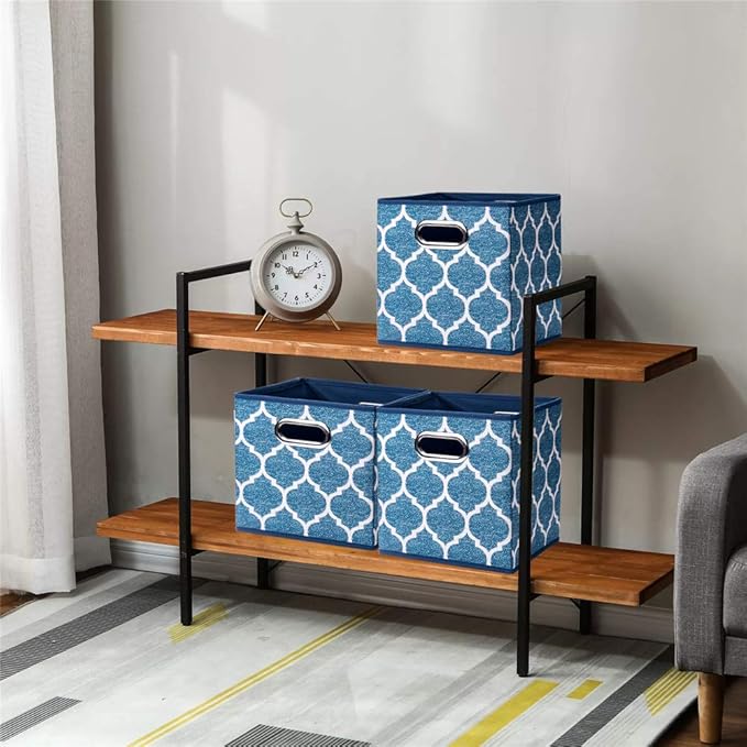 Square Fabric Cube Storage Bins 10.5x10.5 x 11In Blue Cloth Storage Cubes Baskets Foldable Storage Boxes Decorative Cubicle Strorage Inserts Cubes Drawer Organizer Closet,QY-SC09-6
