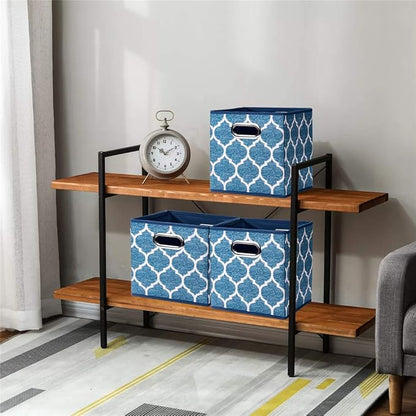 Square Fabric Cube Storage Bins 10.5x10.5 x 11In Blue Cloth Storage Cubes Baskets Foldable Storage Boxes Decorative Cubicle Strorage Inserts Cubes Drawer Organizer Closet,QY-SC09-6