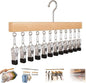 Closet Organizer with 10 Clips, Space Saving Hanging Closet Organizer, Legging Hanger for Closet Organizer with 10 Clip for Storing Jeans, Legging, Shorts (Wood-12 Clips, 1PC)