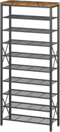 10-Tier Shoe Rack Holds 40 Pairs, Space Saving Shoe Organizer for Entryway Closet Apartment, Industrial Metal Shoe Shelf with Wooden Top, Rustic Brown
