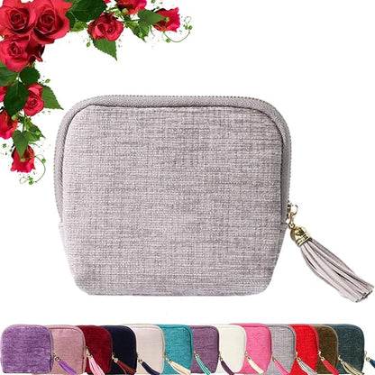 Travel Jewelry Case, Portable Foldable Box Mini Jewelry Travel Bag with Tassel Zipper Design, Soft Velvet Organizer Pouch for Bangle, Five Compartments