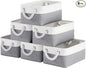 Storage Baskets for Shelves 11.8x7.9x5.2 Inch, Foldable Fabric Storage Bins with Handles, Small Storage Baskets for Organizing Closet, Office, Home Organization (6-Pack, White&Gray)