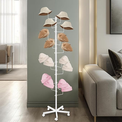 Freestanding Hat Rack - Hat Display Rack - Modern Large Freestanding Hat Rack Stand - Hat Display Stand for Cloakrooms, Entrances, Bedrooms, Clothing Stores, Trade Exhibitions (White)
