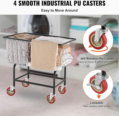 VEVOR Wire Laundry Cart, 2.8Bushel Wire Laundry Basket with Wheels, 26.7''x21.7''x26.4'' Commercial Basket Cart, Steel Frame with Chrome Finish, 4" Casters