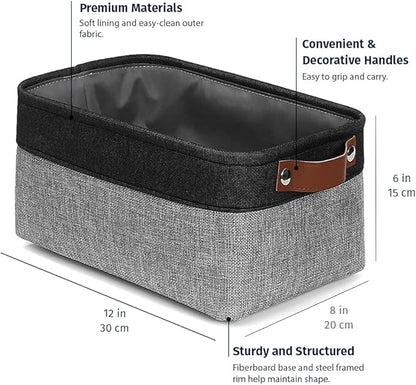 OrganiHaus 12x8in Canvas Storage Baskets 6 Pack | SMALL Fabric Bins for Shelves | Pantry & Bathroom Organizer | Gray/Black